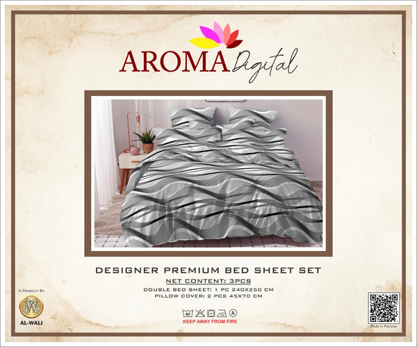 AROMA Modern Wave Designer Bedsheet Set Grey & White
