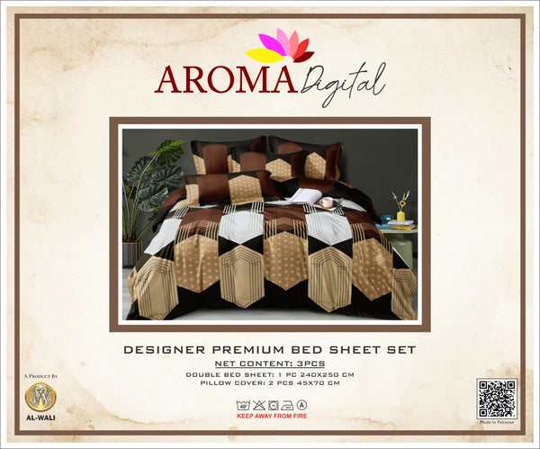 AROMA Premium Geometric Designer Bedsheet Set Brown & Black