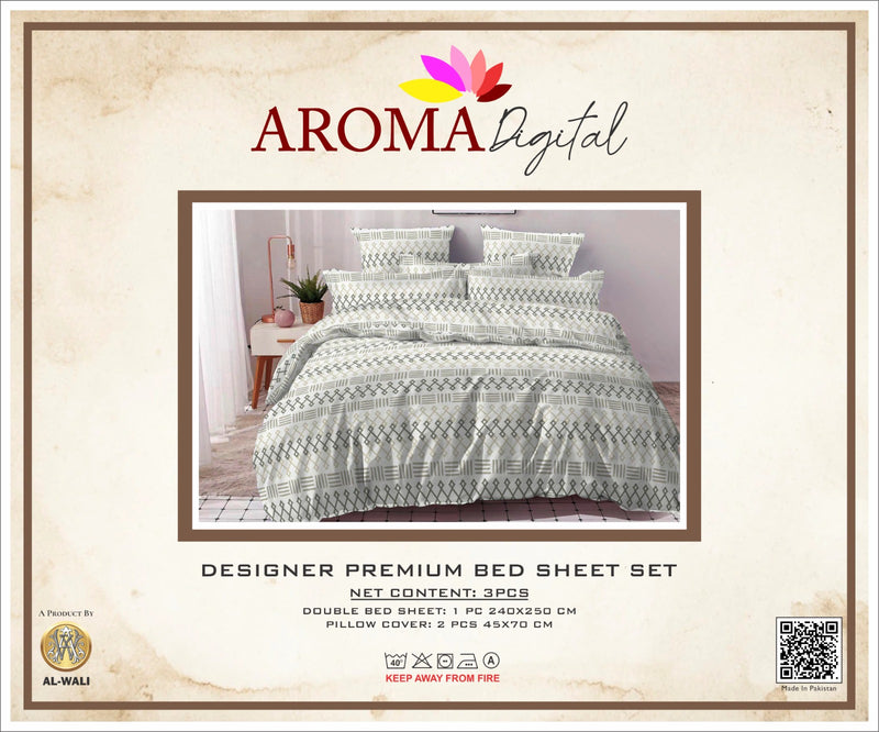 AROMA Premium Tribal Geometric Bedsheet Set Sage Grey