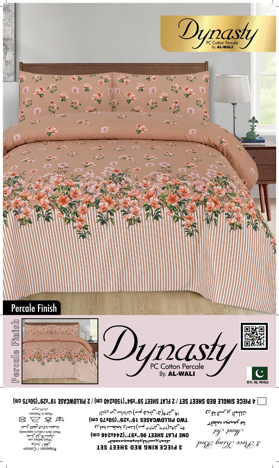 Dynasty Premium Bedlinen Bedsheet Set Peach Garden Stripes