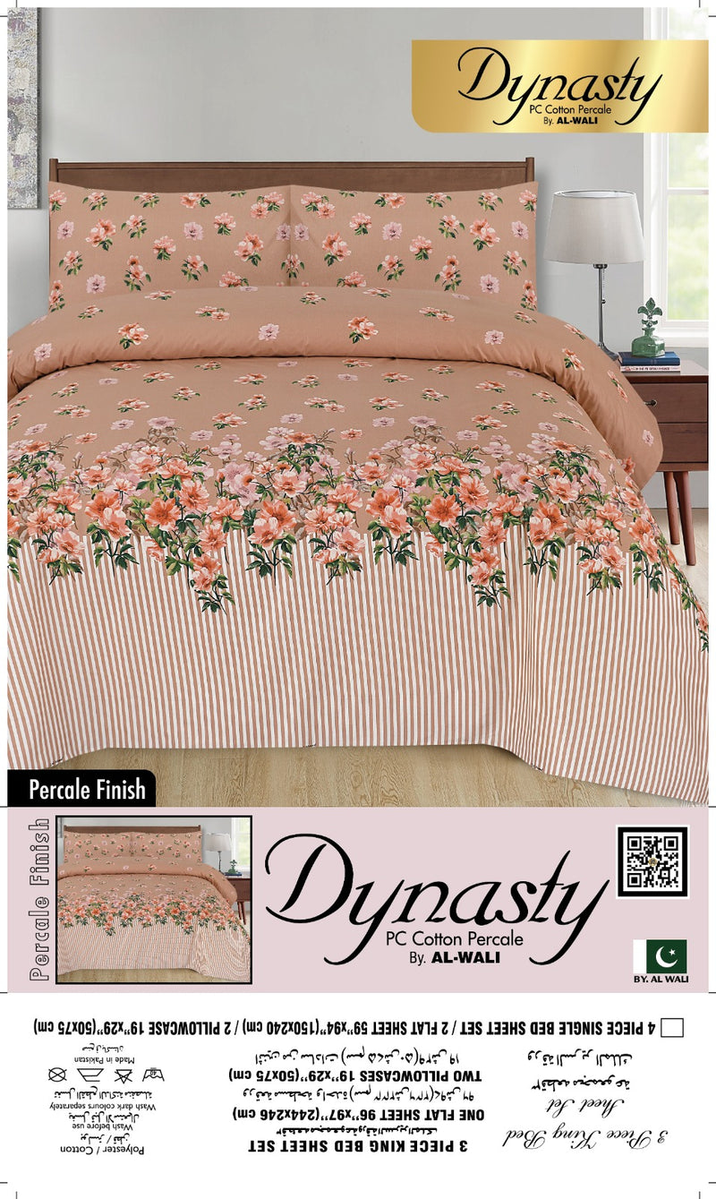 Dynasty Premium Bedlinen Bedsheet Set Peach Garden Stripes