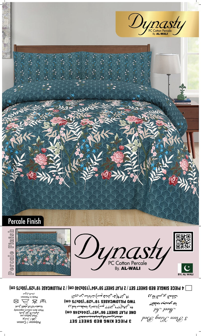 Dynasty Premium Bedlinen Bedsheet Set Teal Blossom Elegance
