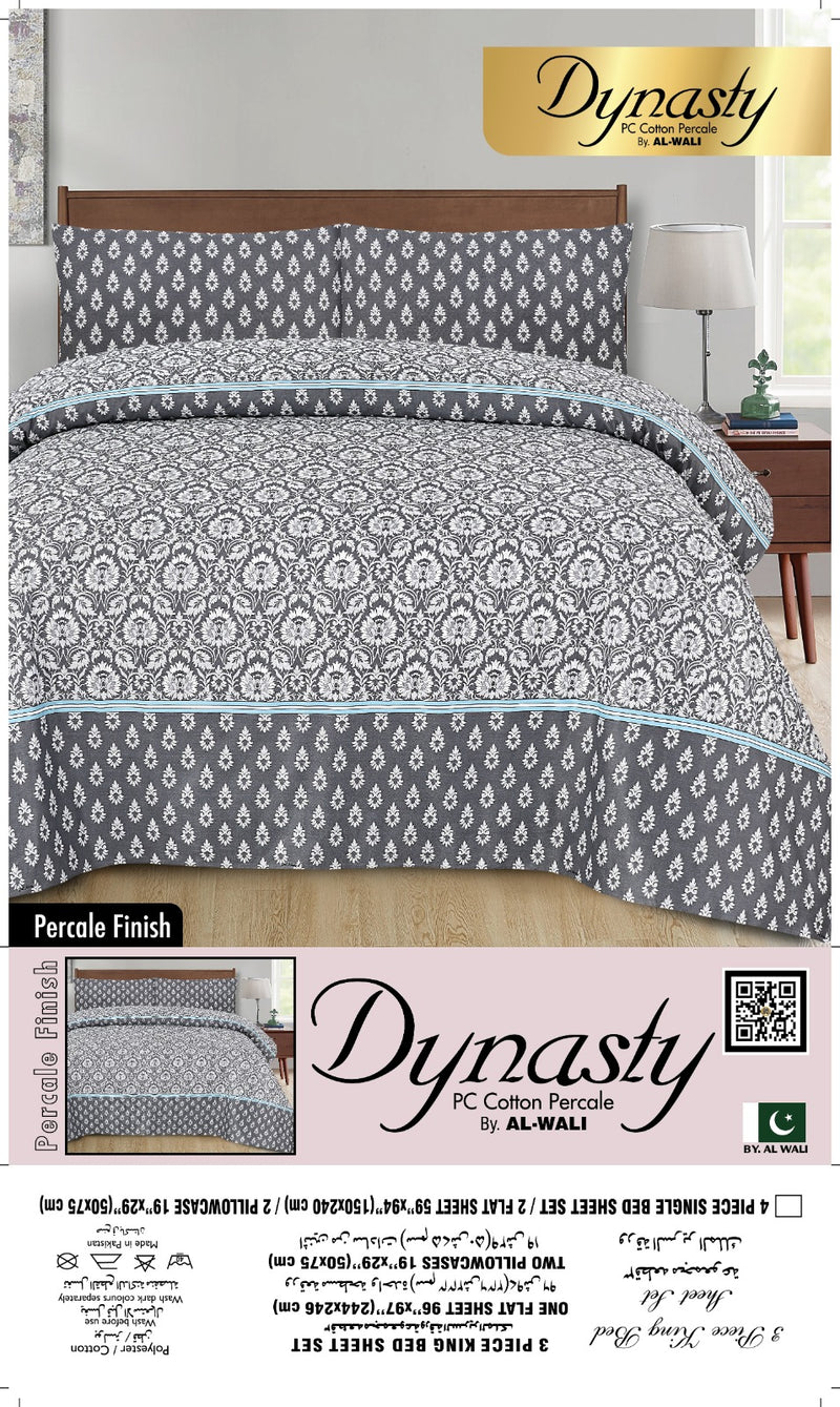Dynasty Premium Bedlinen Bedsheet Set Charcoal Damask Grace