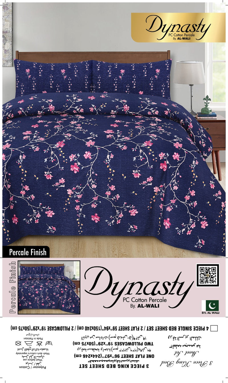 Dynasty Premium Bedlinen Bedsheet Set Midnight Pink Blossom